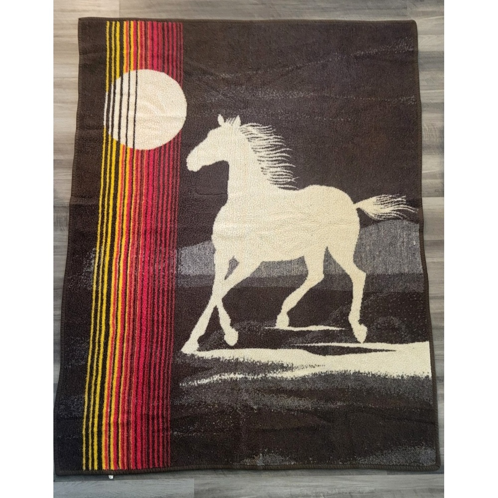 Mid-Century Western Lintex International Acrylic Throw Blanket 71.5x56.5